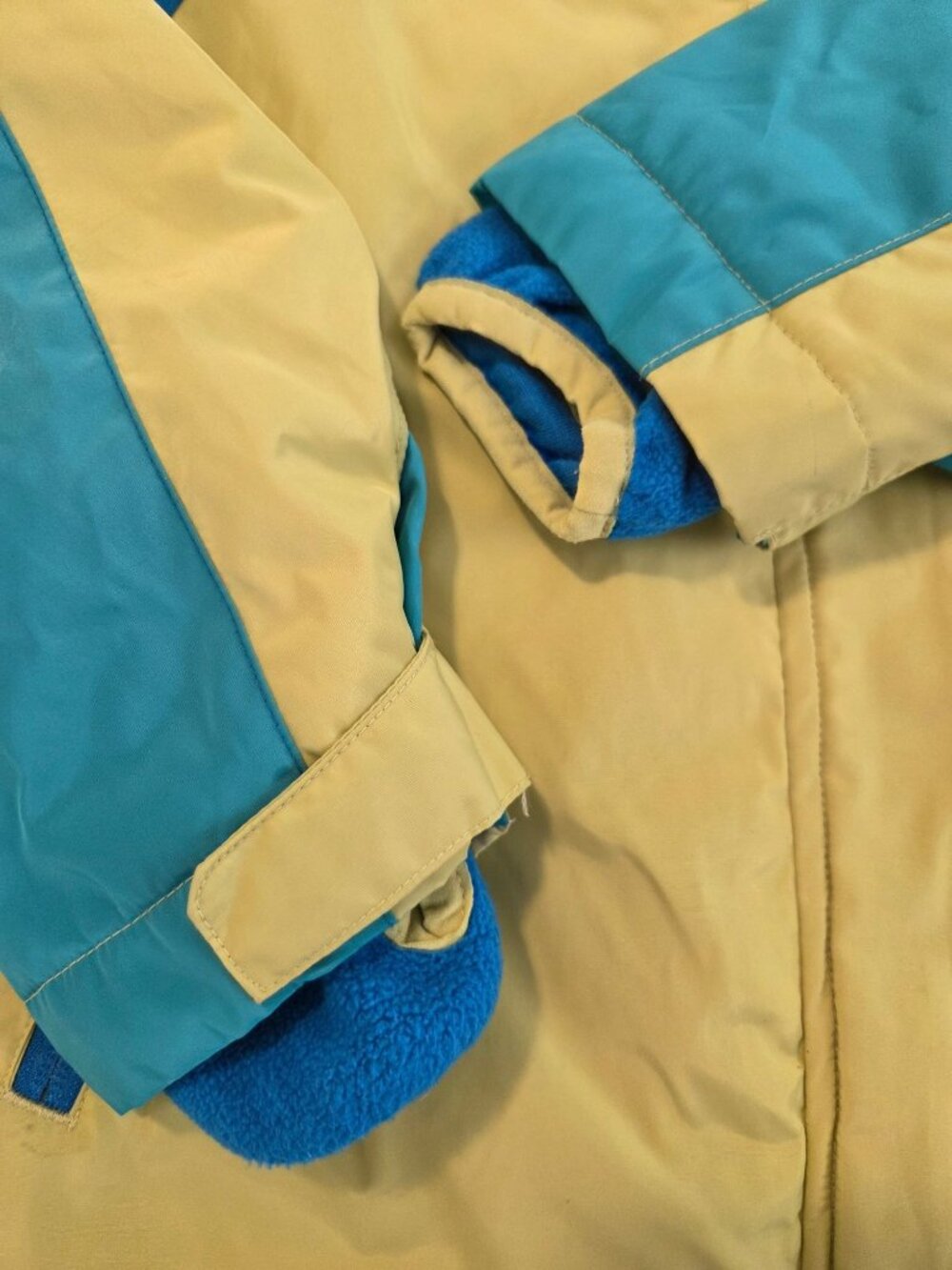 Lands End Kids Colorblock Winter Coat Hood Yellow Blue M (10-12) Polyester - Picture 7 of 8
